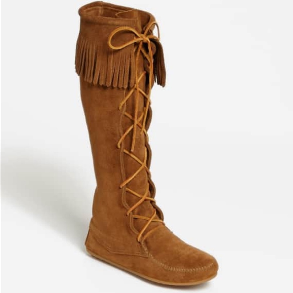 Minnetonka knee high lace up boots